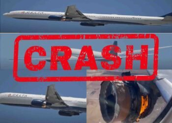 ڈیلٹا ایئر لائنز کے بوئنگ طیارے کے انجن سے شعلے نکلتے ہوئے