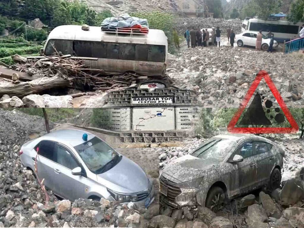 بابوسر ٹاپ پر سیلابی ریلہ، گاڑیوں، مکانات اور سیاحوں کو شدید نقصان