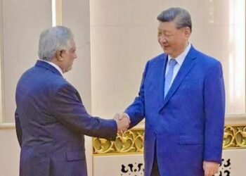 اسحاق ڈار اور چینی صدر شی جن پنگ کی بیجنگ میں ملاقات کا منظر