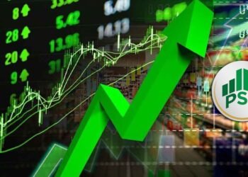 "پاکستان اسٹاک ایکسچینج کی بلڈنگ اور الیکٹرانک بورڈ پر 136,000 کی سطح دکھاتا انڈیکس"