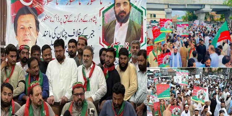 پی ٹی آئی کارکن خیبرپختونخوا میں سینیٹ انتخابات کے خلاف احتجاج کرتے ہوئے