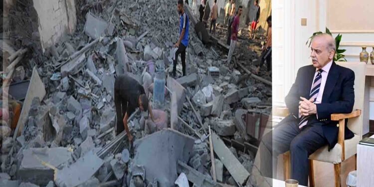 "وزیراعظم شہباز شریف فلسطین پر اسرائیلی مظالم کے خلاف اظہار یکجہتی کرتے ہوئے"