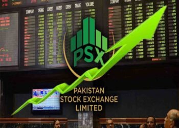 پاکستان اسٹاک ایکسچینج کی عمارت، چارٹ پر تیزی کی علامت کے ساتھ