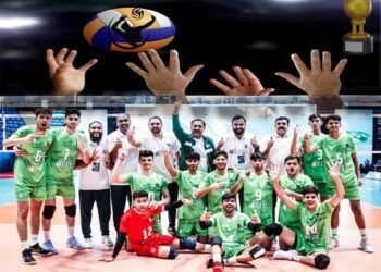 پاکستان انڈر 19 والی بال ٹیم کا عالمی چیمپئن شپ میں میچ کے دوران ایکشن میں نظر آنا