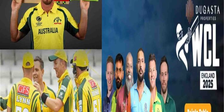 کرس لن ورلڈ چیمپئن شپ آف لیجنڈز 2025 میں 27 گیندوں پر 81 رنز کی اننگز کے بعد بیٹ اٹھا کر جشن منا رہے ہیں۔