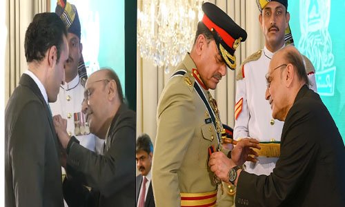 معرکہ حق کی تقریب میں سول و عسکری قیادت کو اعزازات سے نوازا جا رہا ہے