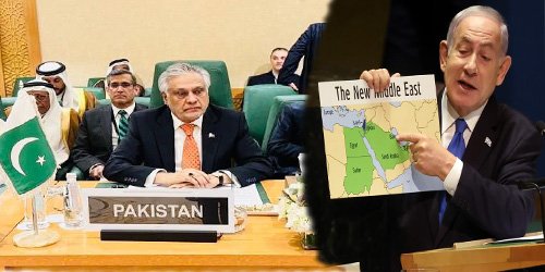 اسحٰق ڈار او آئی سی اجلاس سے خطاب کرتے ہوئے، گریٹر اسرائیل منصوبہ پاکستان مسترد کرتا ہے