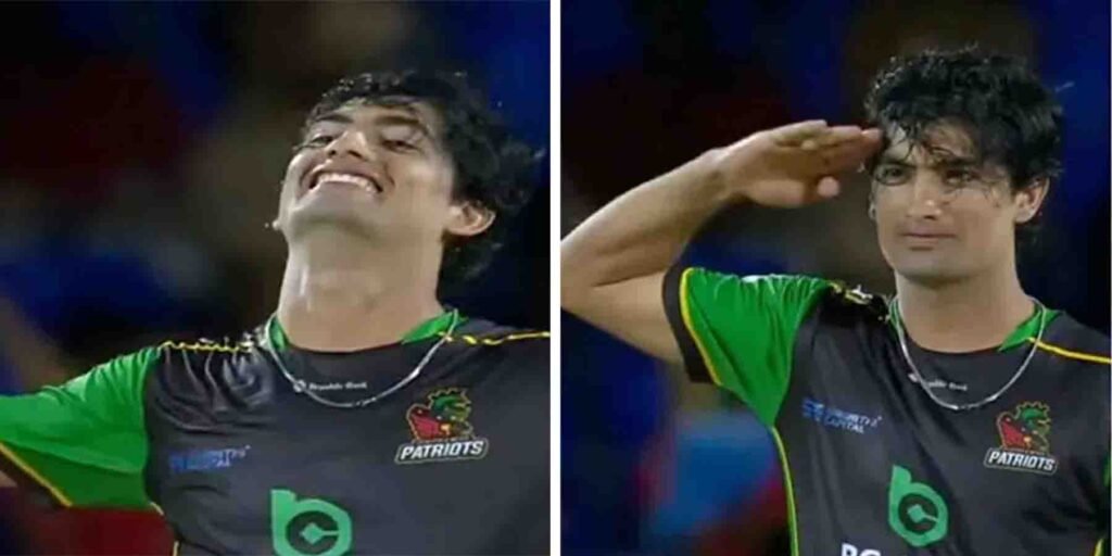 نسیم شاہ کیریبئن لیگ میں وکٹ کے بعد جشن مناتے ہوئے