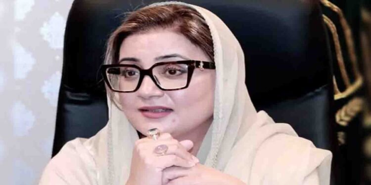عظمیٰ بخاری لاہور میں پریس کانفرنس کرتے ہوئے