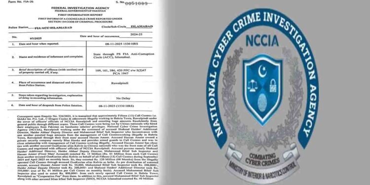 ایف آئی اے کی ٹیم کال سینٹرز سے بھتہ کیس کی تحقیقات کرتے ہوئے