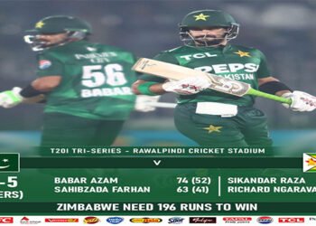 پاکستان بمقابلہ زمبابوے ٹی ٹوئنٹی میچ میں پاکستانی بیٹنگ کا منظر