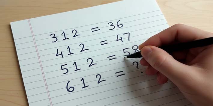 ریاضی کی پہیلی والی تصویر جس میں 312، 412، 512 اور 612 جیسے نمبرز دکھائے گئے ہیں
