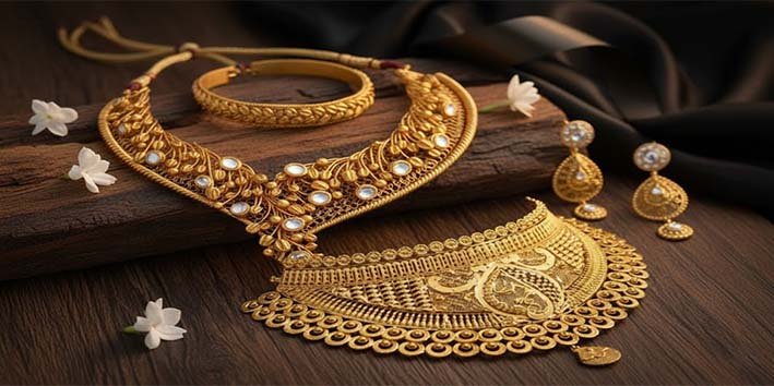 سونے کی قیمت میں کمی — سونے کے زیورات کا ڈسپلے